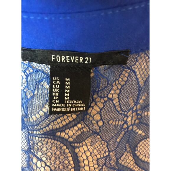 Forever 21 Blue Women's Lace Button Down V-neck 3/4 Sleeve Blouse Medium - Picture 7 of 9